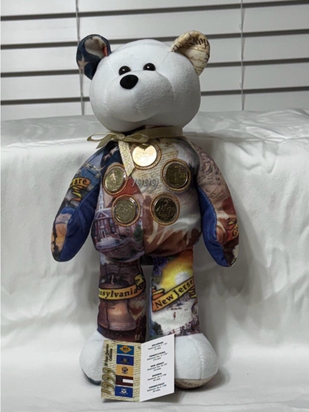 Collector State-Themed Teddy Bear with Coin Accents